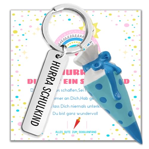 ENSTAB Einschulung Geschenk Mini Schultüten Füllung Schulanfang Geschenk Schulkind mit Grußkarte Geschenkbox(Schultüten-Blau)