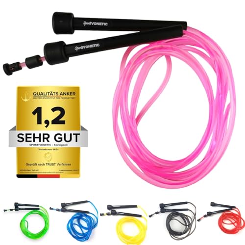 SPORTIVONETIC® Premium Springseil für Erwachsene & Kinder, Damen & Herren-für Fitness, Crossfit, Sport, Boxen und Freizeit - Verstellbare Größe - mit Einstellklammer - Speed Rope, Jump Rope (Rosa)