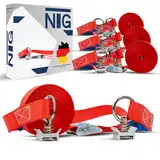 NTG 4 Stück Spanngurt für Airlineschiene 5 m lang mit Klemmschloss und 2 Stück Aluminium Fitting | 25 mm breit | 300 KG | nach DIN hergestellt