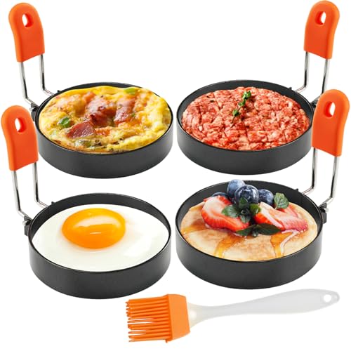 Eierformer 3.5 Zoll 4 Packs - Groß Eierformen mit ölbürste Pochierte Eier Maker für Omelette Mcmuffin Non Stick Eierringe