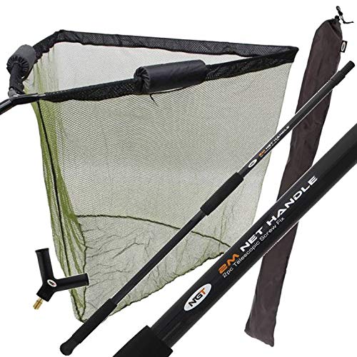 106,7 cm Karpfen Angeln Kescher mit Dual Net Float System, 2 m Griff Deluxe Stink Bag NGT