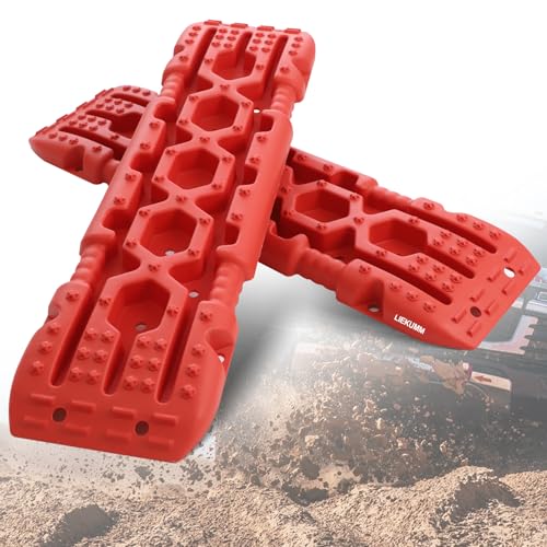 LIEKUMM 2 Stücke Anfahrhilfe Sandbleche Offroad, Traktionshilfe Schnee Offroad-Schienen, 10T, Recovery Board Tracks Mats für PKW LKW Rot