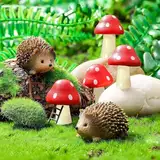 CasaTena Harz Feengarten Zubehör 6-teiligen Set - 2 Igel und 4 Pilze Gartendeko Miniatur Garten Deko - Miniaturen Deko Figuren