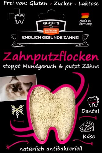 QCHEFS Zahnputzpulver Katze: Nieren Probleme und im Mund- Zahnpflege- Futtertopping zum Futter-Lieblingsleckerei auf Schleckmatte und Appetitanreger (Zahnputz FLOCKEN)