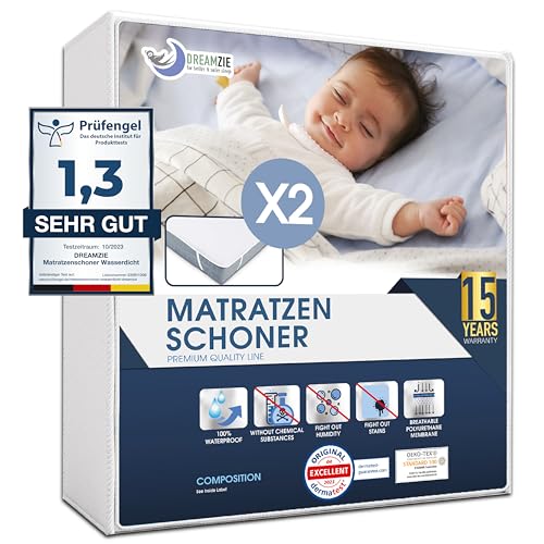 Matratzenschoner 70x140 Baby Wasserdicht (2er-Set) Oeko-TEX Zertifiziert von Dreamzie - Nässeschutz Atmungsaktive