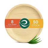 ECO SOUL 100% kompostierbare 20 cm, runde Palmblatt Teller [50 Stück] I Premium Palmblatt Geschir I Robuste, Bio Einweg Teller wie Bambus I Runde Einweg Teller