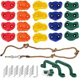20 Stück Klettergriffe Kinder Outdoor - Klettersteine | Kletterwand Griffe Für Spielturm Zubehör mit Kletterseil, Rock Wall Climbing Holds für Spielplatz Spielset Indoor und Outdoor Kinderkletterneste