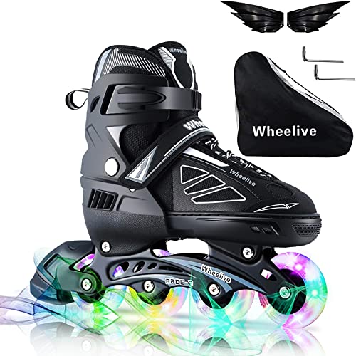 Wheelive Verstellbare Inline Skates für Kinder und Erwachsene, Rollschuhe Performance mit Vollen Lichträdern Ideal für Jungen Mädchen Männer Frauen