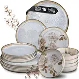 Moritz & Moritz BLOSSOM 18-teiliges Geschirrset 6 Personen - Elegantes Teller Set aus hochwertigem Porzellan mit floralem Design - Geschirr Set aus 6x Dinnerteller, 6x Dessertteller, 6x Suppenteller