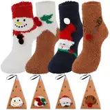 GEKMOR Weihnachtssocken,4Paar Kuschelsocken Damen Weihnachtliche Flauschige Socken Flauschige Winter Socken Frauen Haussocken Weihnachts Weiche Warme Fleece Slipper Socken für Damen