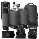 konqkin 15-Teiliges Set Compression Packing Cubes Platz sparen kann im Koffer & Backpack, Koffer Organizer Travel Essentials Zubehör für Reisen, Kompression Packwürfel Packtaschen - Schwarz Eiche