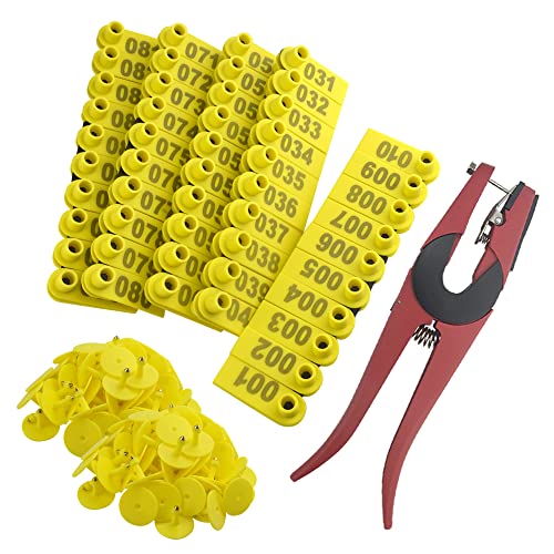 WMYCONGCONG 1-100 Number Sheep Ear Tag Livestock Tags und 1 PCS Ear Tag Applicator Zange für Ziegenschafe (gelb)