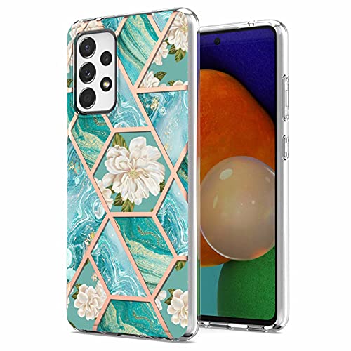 Miagon Hülle Handyhülle für Samsung Galaxy A32 4G,Slim Dünn Schale Marmor Serie Cover TPU Bumper Kratzfest Schutzhülle Hülle,Blau Blume Marmor