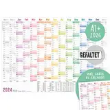 XXL Wandkalender 2024 größer als A1 (89x63 cm) [Rainbow] 15 Monate Nov 2023 - Jan 2025, Gratis A4 Jahresplaner | gefalzter Wandplaner mit Ferien- und Feiertage-Übersicht | nachhaltig & klimaneutral