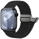 Oielai Geflochten Armband Kompatibel mit Apple Watch Armband 41mm 40mm 38mm 42mm, Elastisch Nylon Armbänder mit Magnet Verschluss für iWatch SE Series 10 9 8 7 6 5 4 3 2 1, Schwarz