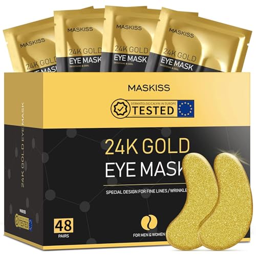 Augenpads 48 Paar (2025 version) - 24K Gold Augenmasken, augenpads gegen augenringe,mit Kollagen, Hyaluronsäure, Anti-Aging-Gelpads zur Selbstpflege für falten, Augenringe und Tränensäcke