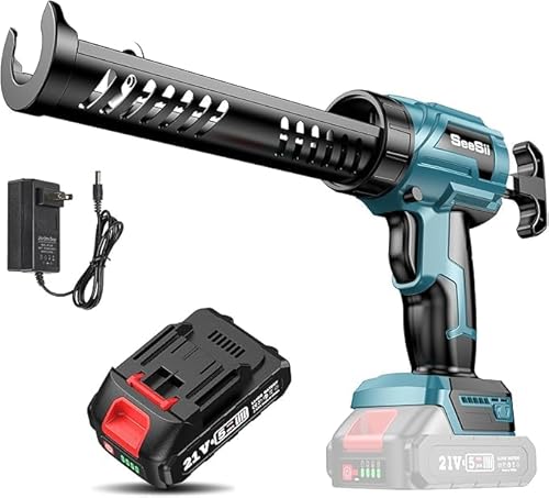 Seesii Akku Kartuschenpresse Kompatibel mit Makita 18V, Akku Kartuschenpistole mit 2000mAh, 4 Geschwindigkeiten,Elektrische Silikonpistole, Akku Silikonpistole für 300ml-Kartuschen (300 ML)