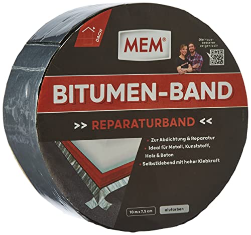 MEM Bitumen-Band, Selbstklebendes Dichtungsband, UV-beständige Schutzfolie, Stärke: 1,5 mm, Maße: 7,5 cm x 10 m, Alufarben, 500480
