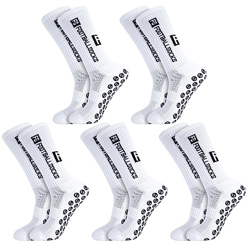 Apricitie 5 Paare Fußball Socken, 39-46 Fußballsocken Anti Rutsch Grip Fußball Socken Sportsocken für Herren Damen Fussball Basketball Laufen