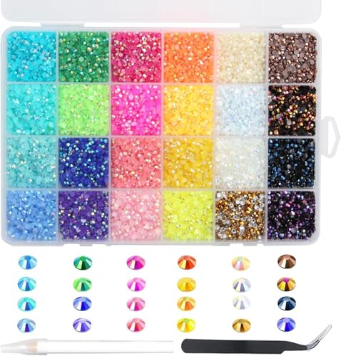 24000Pcs Strasssteine für Nägel, BetterJonny Hitzefix Strasssteine zum Basteln 3mm Nail Art Strasssteine Flatback Edelsteine Runde mit Pinzette und Punktierung Stift für DIY Handwerk Nägel Kleidung, A