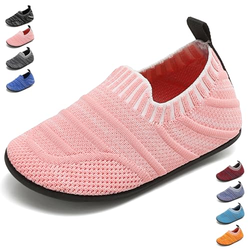 BARFULKER Hausschuhe Kinder Jungen Mädchen Hüttenschuhe Baby unisex Pantoffeln Bequem Leicht Rutschfeste Kleinkinder Lauflernschuhe Turnschläppchen Barfußschuhe Slippers(Pink,26/27 EU)