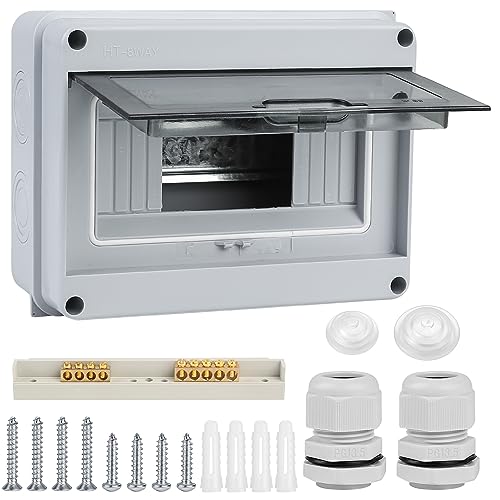 Aufputz-Sicherungskasten, Verteilerkasten, Aufputzmontage, kleiner Verteilerkasten, IP65, 1 Reihe, 8 Module, Feuchtraum, Aufputzverteiler, mit Klemme, für Außenbereich, Garten, Bauernhof, Laden