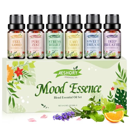 Ätherische Öle Ölmischung Set 6 x 10ml, Natürlich Essential Oils Duftöl GeschenkSet für Diffuser Luftbefeuchter Aromatherapie Kerzenherstellung - Stressabbau, Tiefes Atmen, Gute Laune, Schlafen