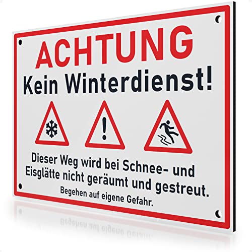 FLAGLY Premium Schild Achtung kein Winterdienst 30x20cm aus 3mm Alu Dibond inkl. Bohrungen MADE IN GERMANY - stabiles Hinweisschild/Warnschild, wetterfest & UV-beständig