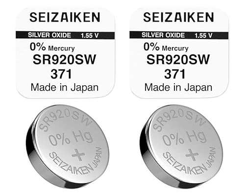 2 Stück Knopfzelle Original SEIZAIKEN 371, SR920SW, 1.55 V, Uhrenbatterien Akku Silberoxid, 0% Quecksilber, 100% Made in Japan