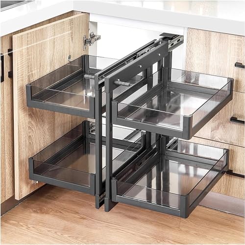 Eckschrank mit ausziehbarem Aufbewahrungsregal und 4 Körben für Zuhause, Küche, platzsparende Schrankregalverlängerung (800)
