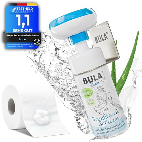 BULA® Popo Home Bundle | Feuchttuch-Schaum 150ml Flasche + Blumen-Schaumpumpe inkl. Edelstahl Halter | Popo Schaum als nachhaltige Alternative für (Baby u. Toiletten-) Feuchttücher | BULA Starterset