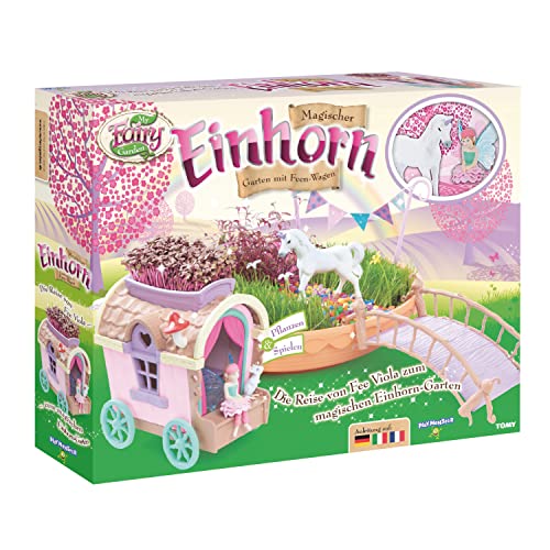 TOMY My Fairy Garden Einhorn Spielzeugset. Märchenhafter Feen Garten zum selber Pflanzen. Feen-Garten Set inkl. Grassamen & Wohnwagen, Kreativset Mädchen, Spielzeug für Kleinkinder ab 4 Jahren