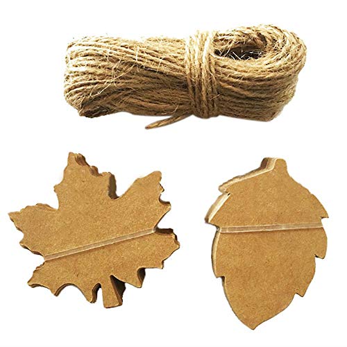 100 Stück Kraftpapier Blattsatz Etikett Handgemachte Backen Geschenkverpackung Etikett Ahornblatt Herbst Etikett mit String Zeichen Escort Karte Wunsch Baum Etikett