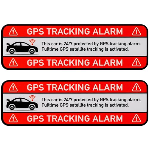 Aufkleber Set "CAR GPS TRACKING ALARM!", 2 Stück, 67 x 21 mm, selbstklebende Folie, außenklebend, Auto Warnhinweis Sticker Innen- und Außenbereich, Diebstahlschutz KFZ, Klebesticker alarmgesichert PKW