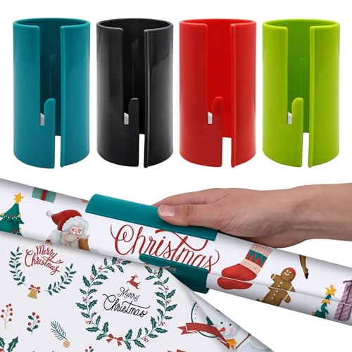 Eurtes Geschenkpapier Schneider für Rollen, 4 Stück Sliding Gift Wrapping Paper Cutter, Tragbare Weihnachten Geschenkpapier Cutter, Roll Gift Wrap Papierschneider für Geburtstag Verpackung