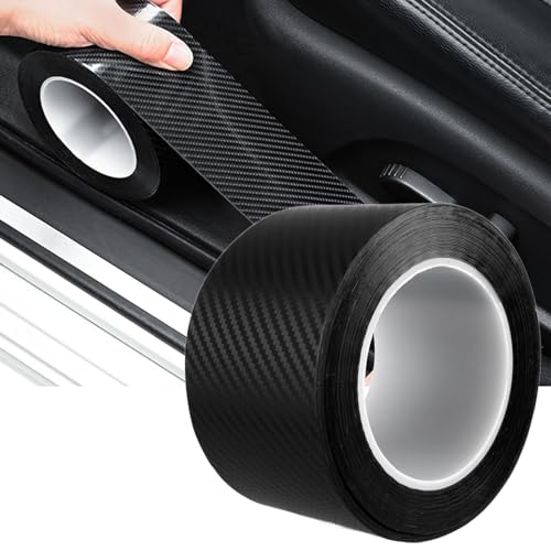 AKOLAFE Einstiegsleisten Schutz 7cm x 10m Einstiegsleisten Auto Kohlefaser Aufkleber Schwarz Autofolie Selbstklebend schutz Carbon Folie Auto Fiber für Autotür,Türgriffe