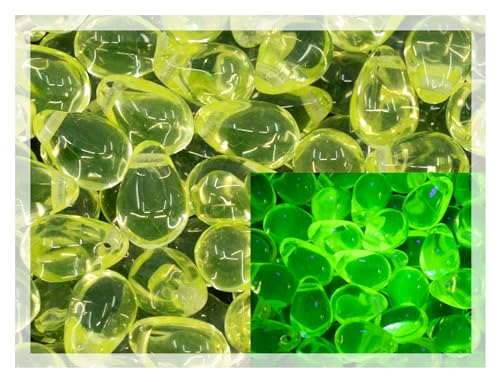 Czech 50-Piece Glass Beads, 6x9mm, Teardrop Transparent Yellow Uranium (80130)