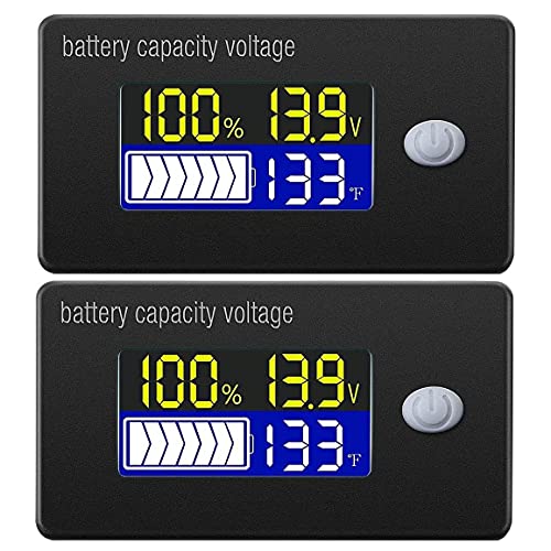 DollaTek 2Pcs Batteriekapazitätsanzeige 12V Display LCD Voltmeter Temperaturmesser Tester für Li-Ionen Lifepo4 Blei Säure