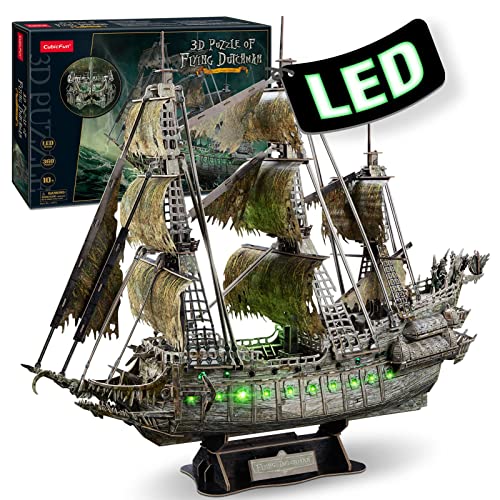 CubicFun 3D Puzzle LED Fliegenden Holländers Großes Modellschiff,Geburtstagsgeschenk für Erwachsene,360 Stück Geisterhaftes Piratenschiff Kunsthandwerk für Männer Frauen,Geisterschiff Dekoration