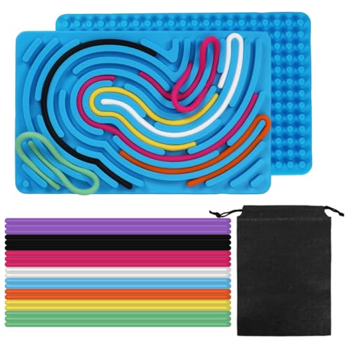 HUKUMA Sensorik Spielzeug Activity Board,Silicone Sensory Fidget Toys,Doppelseitiges Spielzeug Zur Autismus, Stress, ADHD, Anxiety Spiele Play Toy Für Kinder ab 3 Jahr, mit Reisetasche & 20 Schnüren