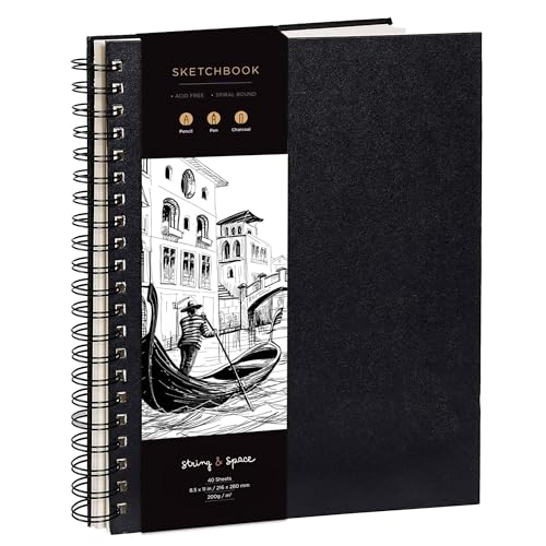 Skizzenbuch für Künstler, gebunden, DIN A4 – sehr festes Papier, 200 g/m² – großes, spiralgebundenes, für Kinder und Profis für Zeichnungen und Skizzen – 21 cm x 29 cm, 40 Bögen / 80 Seiten