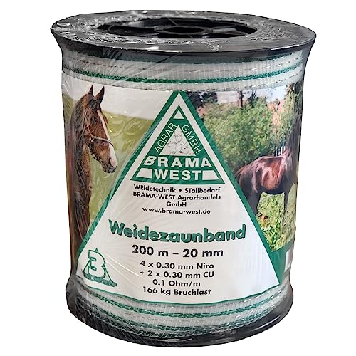 Brama West Breitband Weidezaunband 200m x 20 mm Leitermaterial Elektrozaun Zaunanlage Pferd Pony Rind