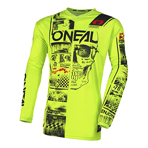 O'NEAL | Motocross-Shirt langarm | MX MTB Mountainbike | Passform für Maximale Bewegungsfreiheit, Eingenähter Ellbogenschutz | Element Youth Jersey Attack V.23 | Kinder | Neon-Gelb Schwarz | Größe M