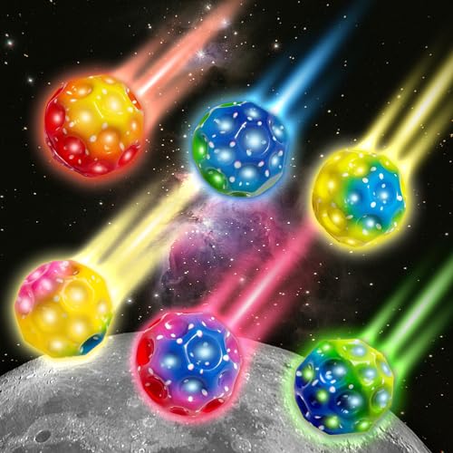 TZEKING 6 Stück LED Moon Ball,Hohe Springender Gummiball,Bunte Hüpfende Bälle,Super Stretch,Leicht zu Greifen,Geschenke für Jungen und Mädchen,Geeignet für Erwachsene zum Stressabbau