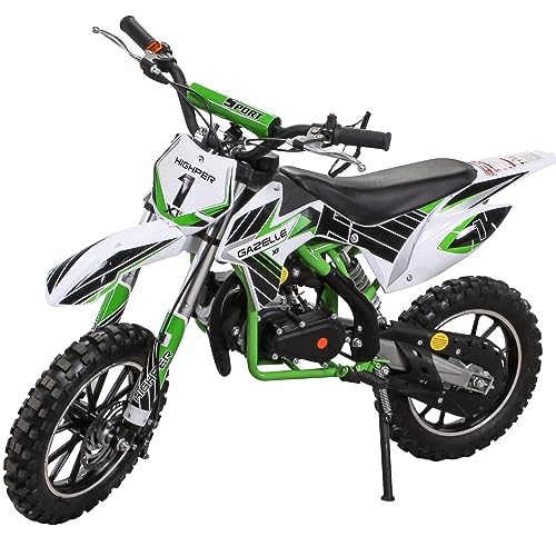 Actionbikes Motors Mini Kinder Crossbike Gazelle 49 cc - Scheibenbremsen - Sportluftfilter - Sportauspuff - Luftbereifung - Pocket Bike - Motorrad - Motocross - Dirt Bike - Enduro - Dirtbike (Grün)