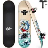 Skateboard, Komplettboard 31 x 8 Zoll Skateboards mit Doppel-Kick, ABEC-7 Kugellager, 7-lagigem Ahornholz Longboard für Männer und Frauen Jugend Kinder Straße Erwachsene Anfänger