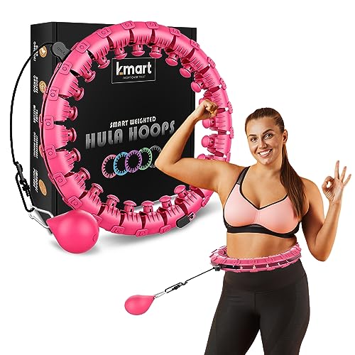 K-MART Smart Hula Ring Hoops, gewichteter Hula Circle 24 Abnehmbarer Fitnessring mit 360 Grad automatisch drehendem Ball, Gymnastik, Massage, Fitness für Erwachsene zur Gewichtsreduktion (Pink)