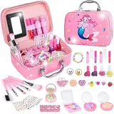 Kinderschminke Set Mädchen, Schminkkoffer Mädchen, Waschbar Schminke Kinder Makeup Set, Kinder Schminkset Mädchen Spielzeug Weihnachts Geburtstags Geschenke für Mädchen 3 4 5 6 7 8 9 10 Jahre