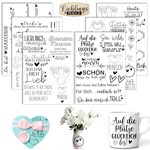 Rub On Sticker Freunde, 6 Stück A5 Rub On Aufkleber, Rub On Folie Transferaufkleber, Sprüche für Raysin, für Möbel, Glas, Holz, Scrapbooking, DIY Basteln Deko (Freund)
