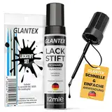 GLANTEX Lackstift Schwarz glänzend [12ml] - Autolack mit hoher Deckkraft & 10 Lacktupfern für präzise Ausbesserungen gegen Kratzer und Steinschläge, für Auto, Felgen - RAL 9005